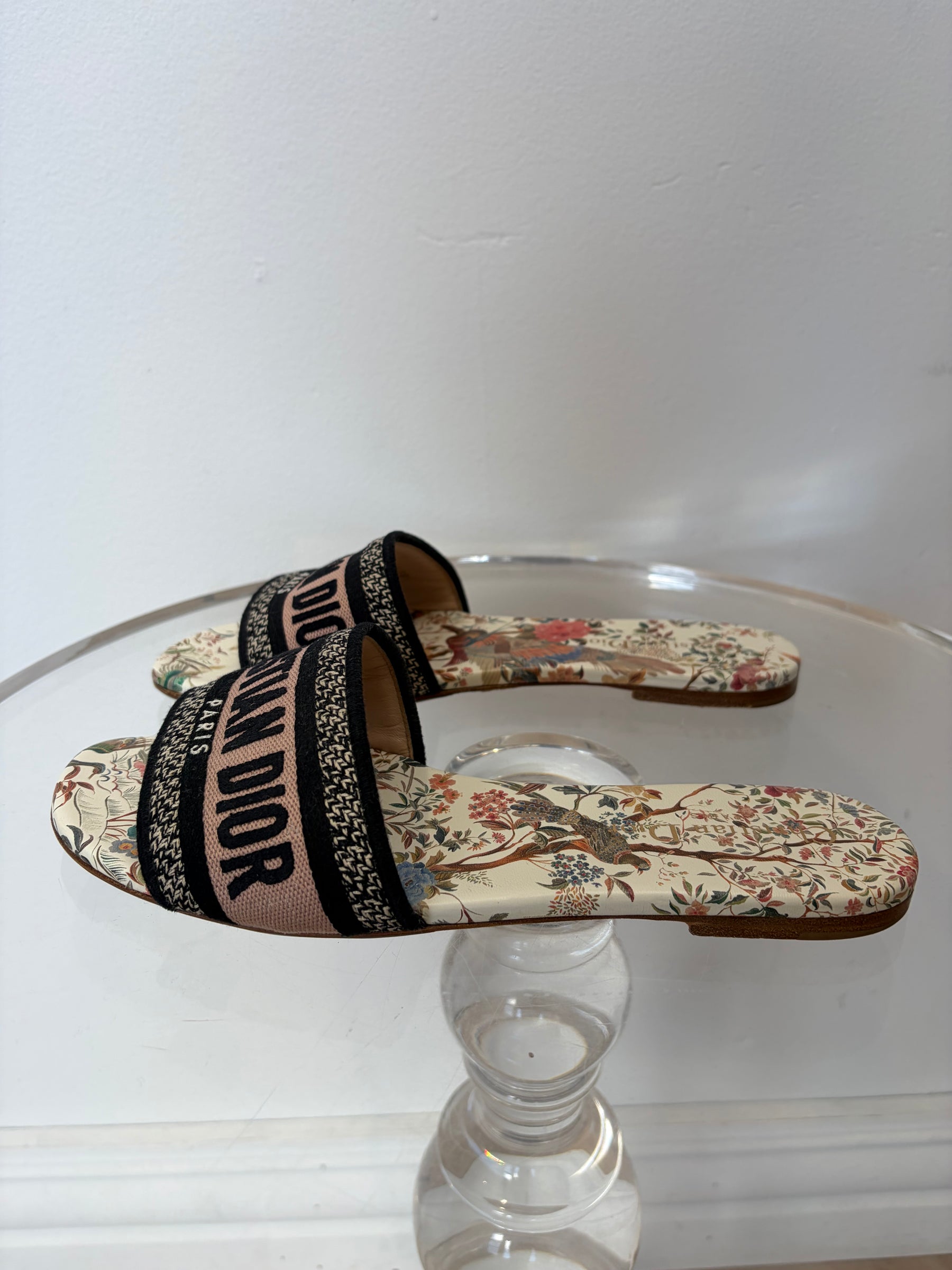 Dior Black and Blush Floral Dway Slides, 38.5