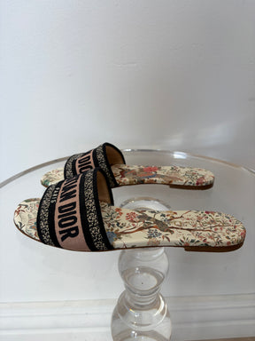 Dior Black and Blush Floral Dway Slides, 38.5