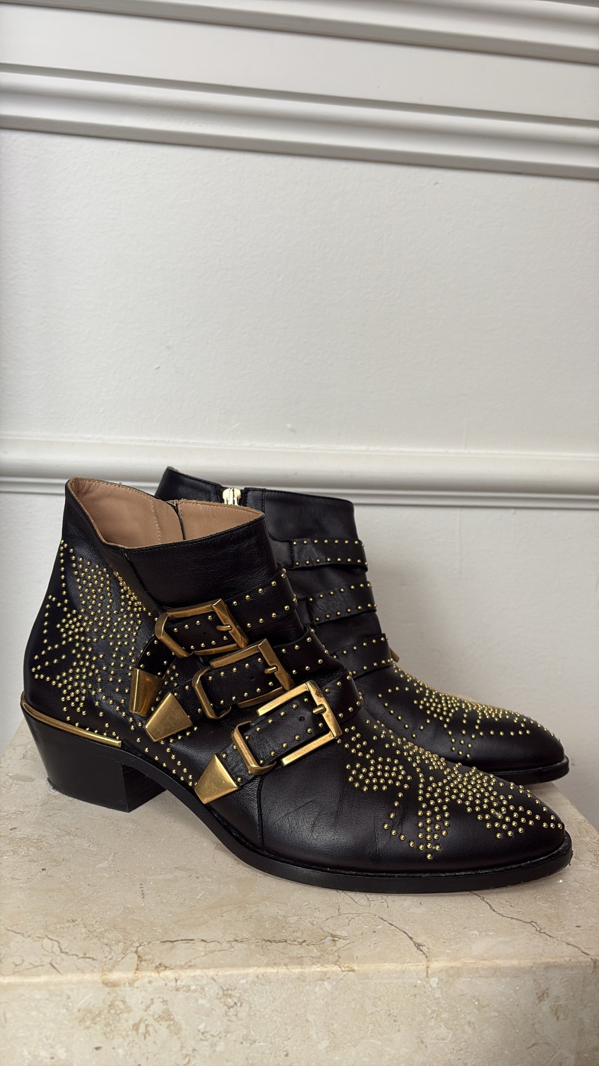 Chloé Black Studded Susanna Boots, 38.5