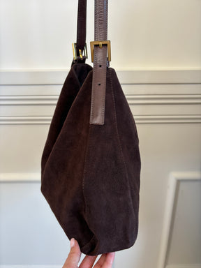 Fendi Brown Suede Baguette Hobo Shoulder Bag