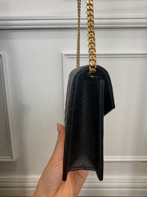 Saint Laurent Black Chevron Quilted Envelope Chain Wallet