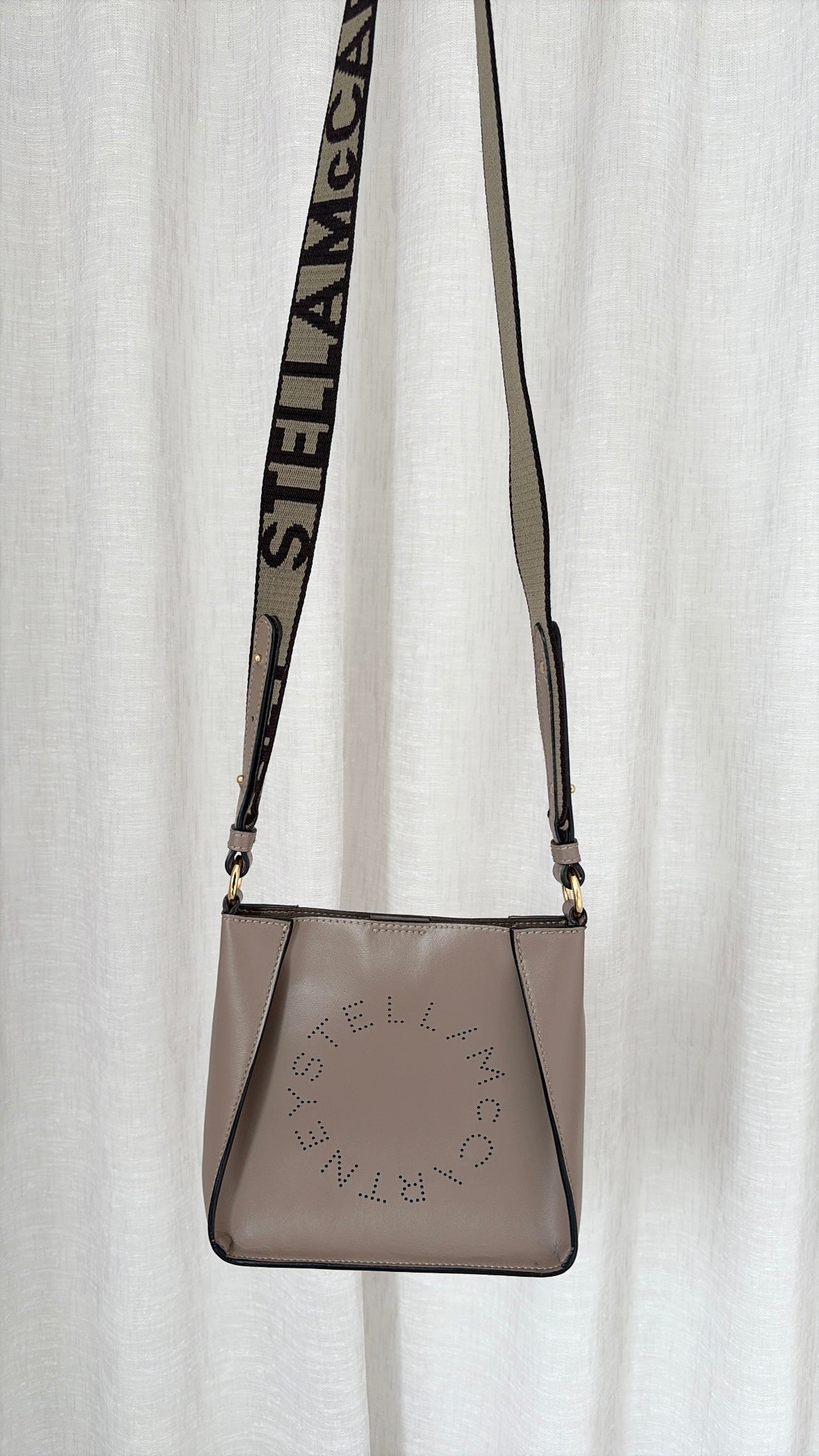 Stella McCartney Taupe Alt Leather Logo Crossbody Bag