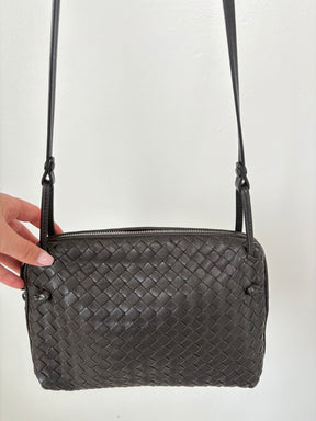 Bottega Veneta Dark Brown Intrecciato Leather Nodini Crossbody Bag