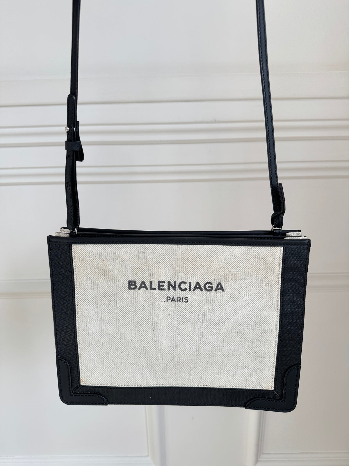 Balenciaga Canvas Leather Pochette In Black And Natural