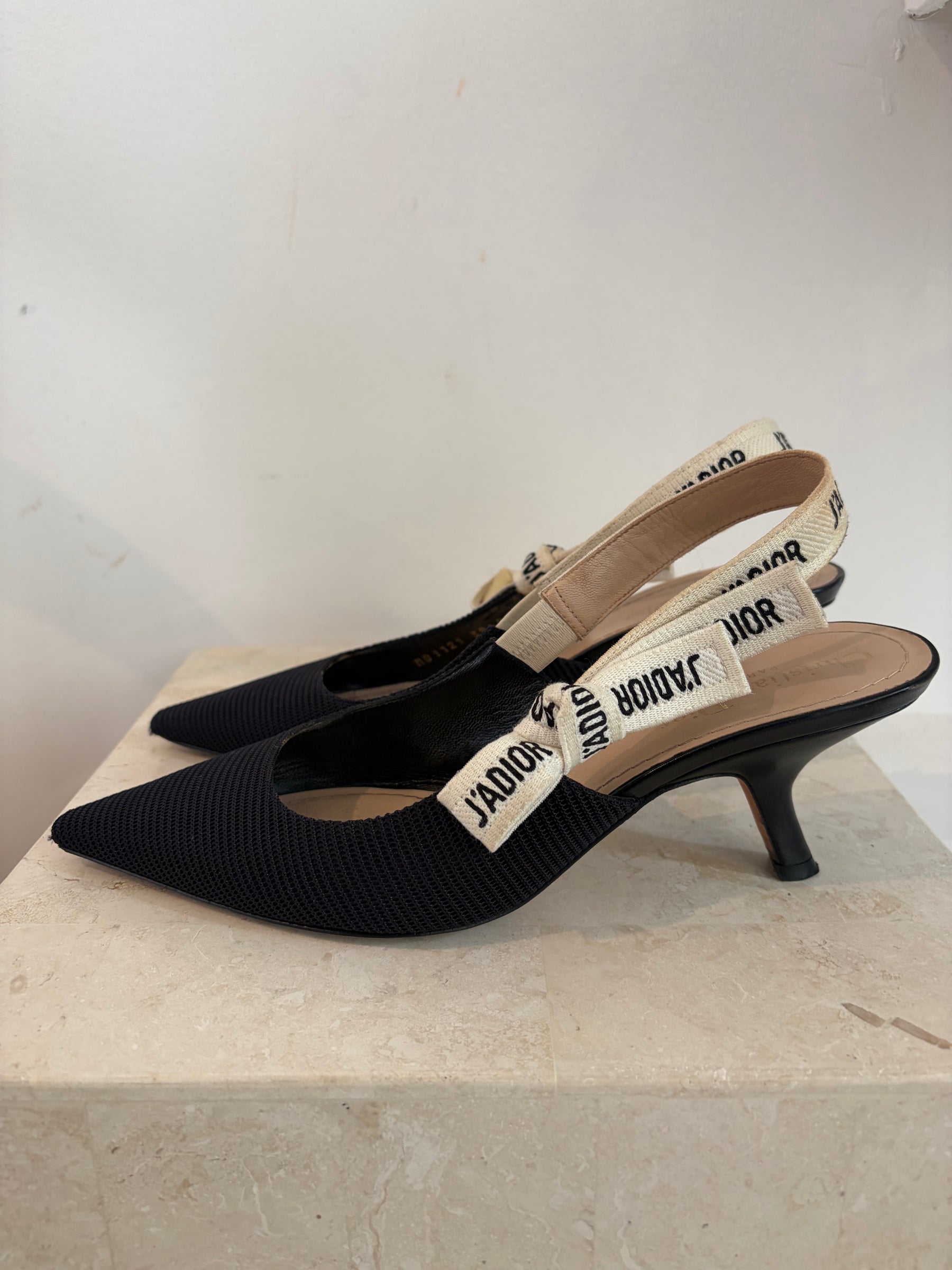 Dior Black Technical J'adior Slingback Heels, 39D