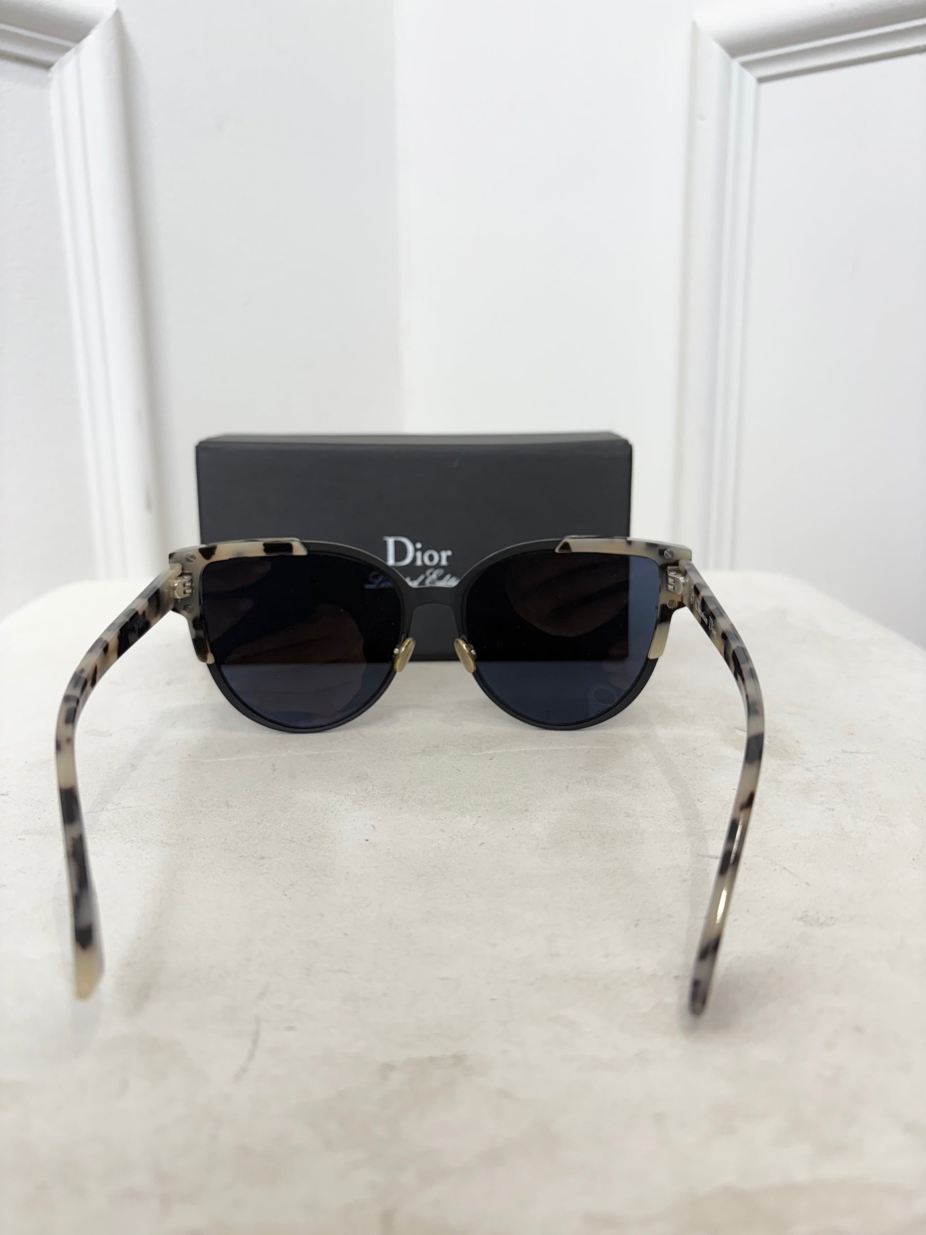 Dior Black and Grey Tortoiseshell Corner Sunglasses