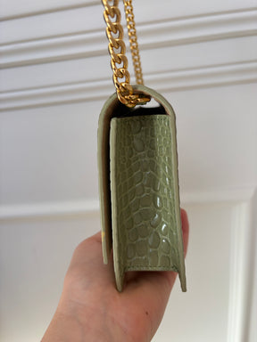 Alexander McQueen Sage Green Mock Croc Crossbody Chain Bag