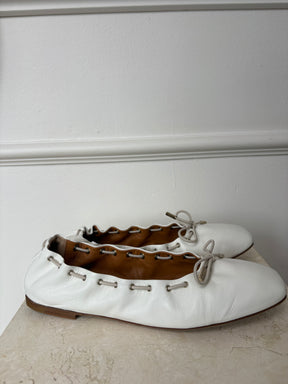 Chloé White Leather Laced Ballet Flat, 40