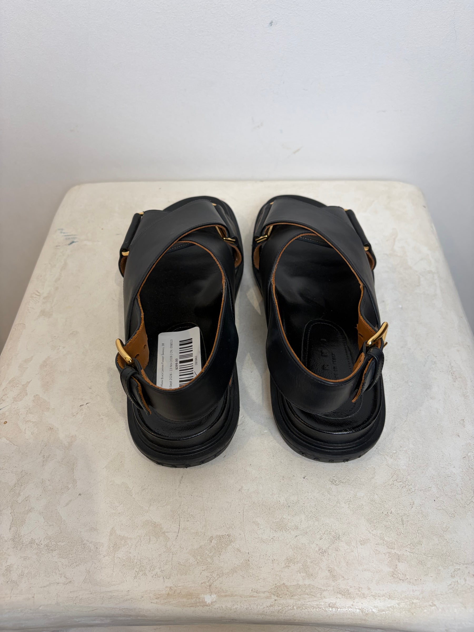 Marni Black Leather Fussbet Sandals, 38