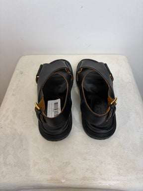 Marni Black Leather Fussbet Sandals, 38