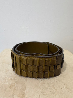 Burberry Green Textured Leather Wide Belt, 70