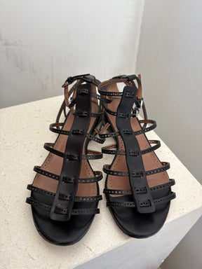 Alaia Black Leather Laser Gladiator Sandal, 38