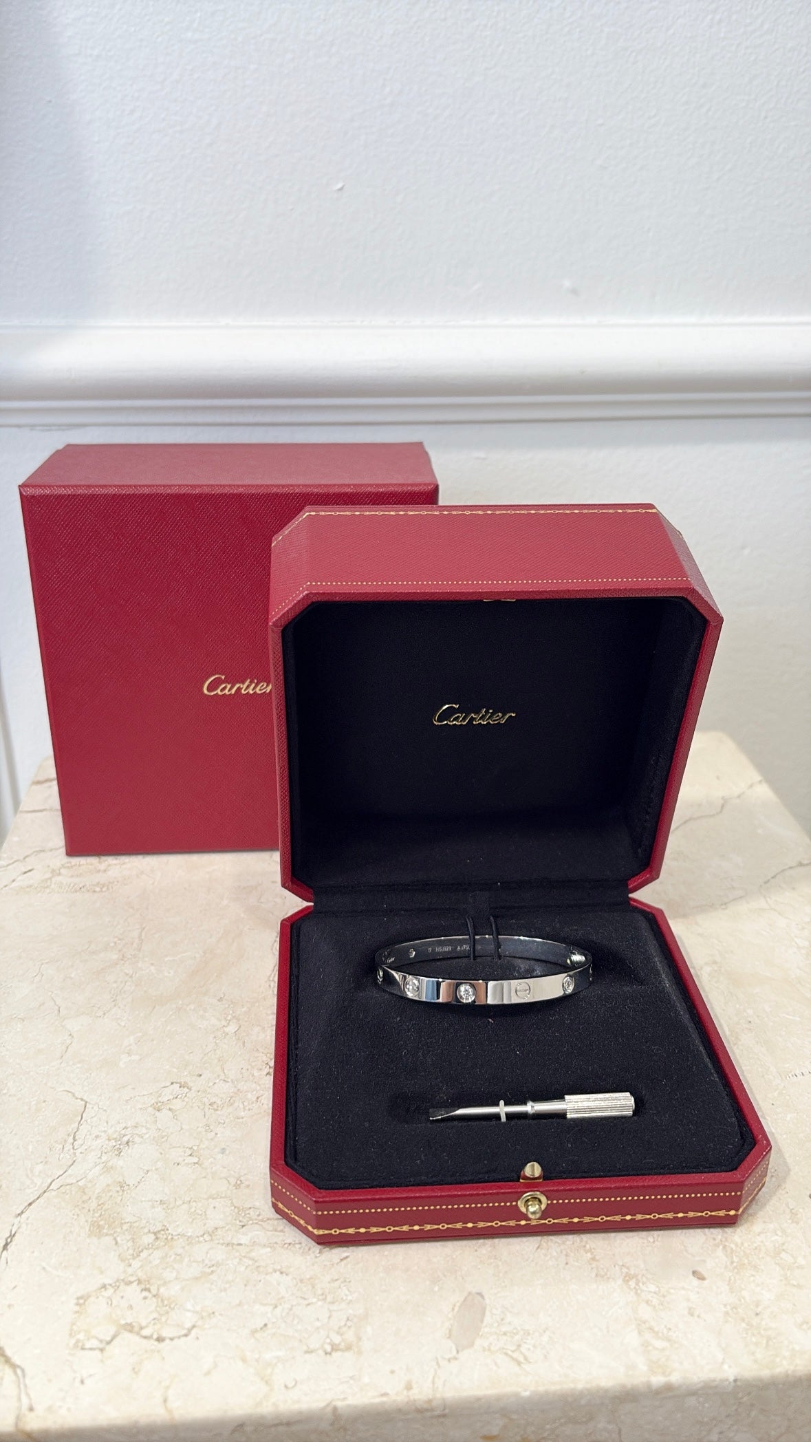 Cartier White Gold Diamond Love Bangle, 17