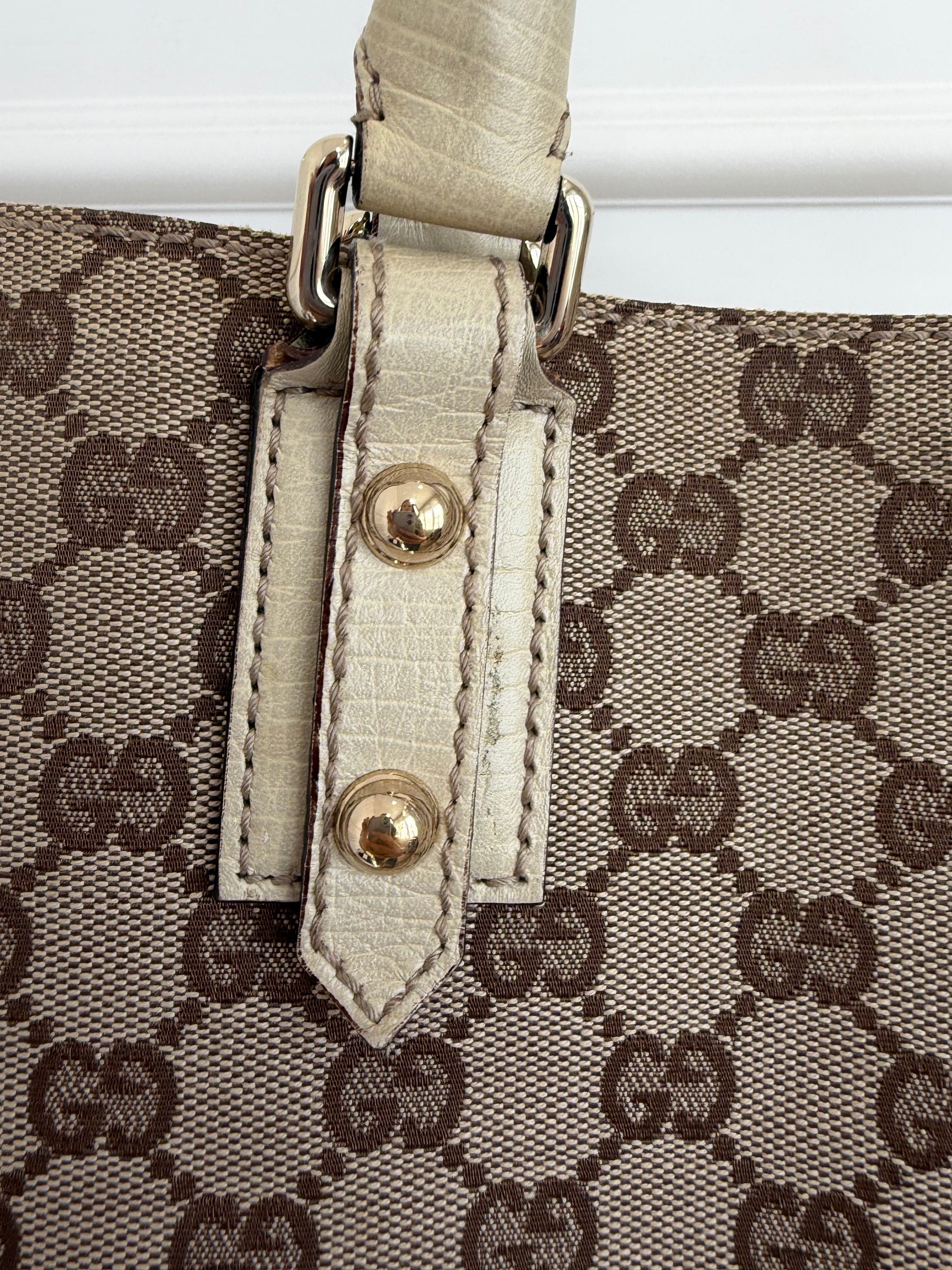 Gucci Canvas Monogram and Cream Leather Horsebit Hasler Tote