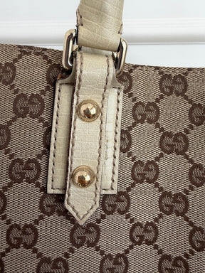 Gucci Canvas Monogram and Cream Leather Horsebit Hasler Tote