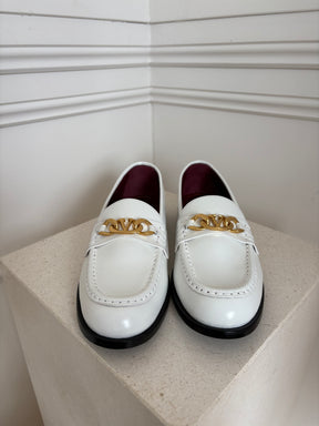 Valentino Garavani White Leather Logo Loafers, 40.5
