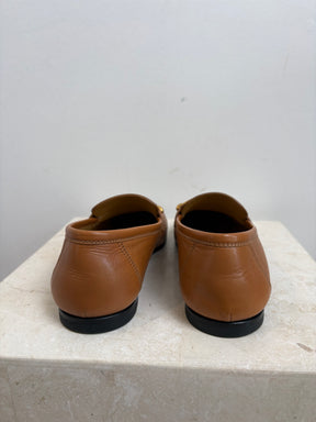 Hermes Colette Leather Flats In Tan, 37
