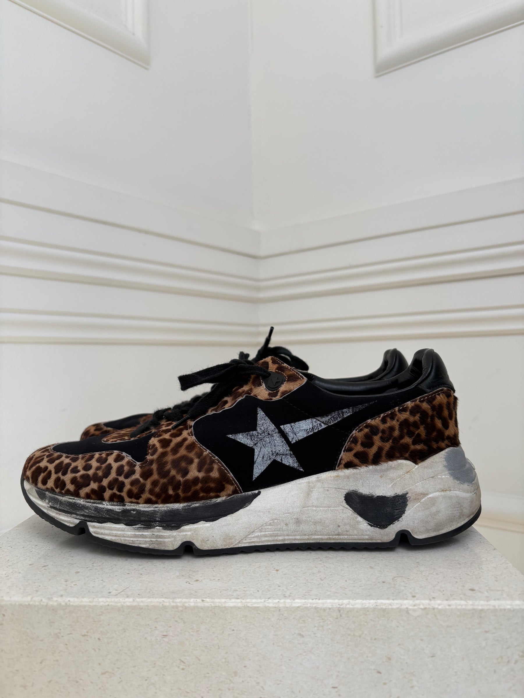 Golden Goose Leopard and Black 'Running' Sneakers, 40