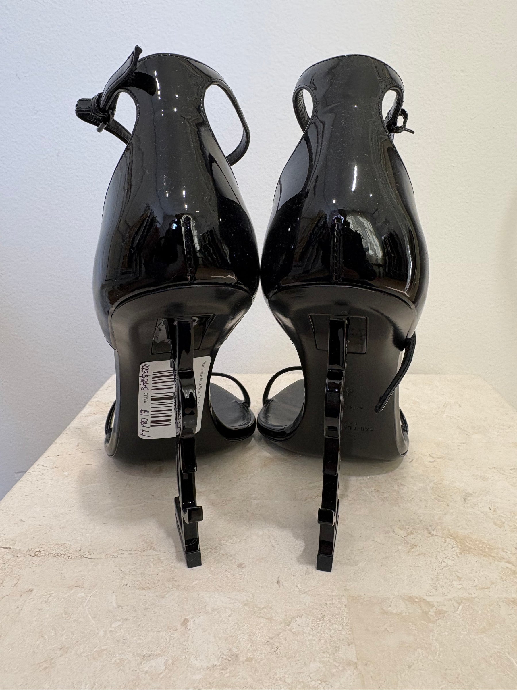 Saint Laurent Black Patent Leather Strappy Opyum Heels, 40