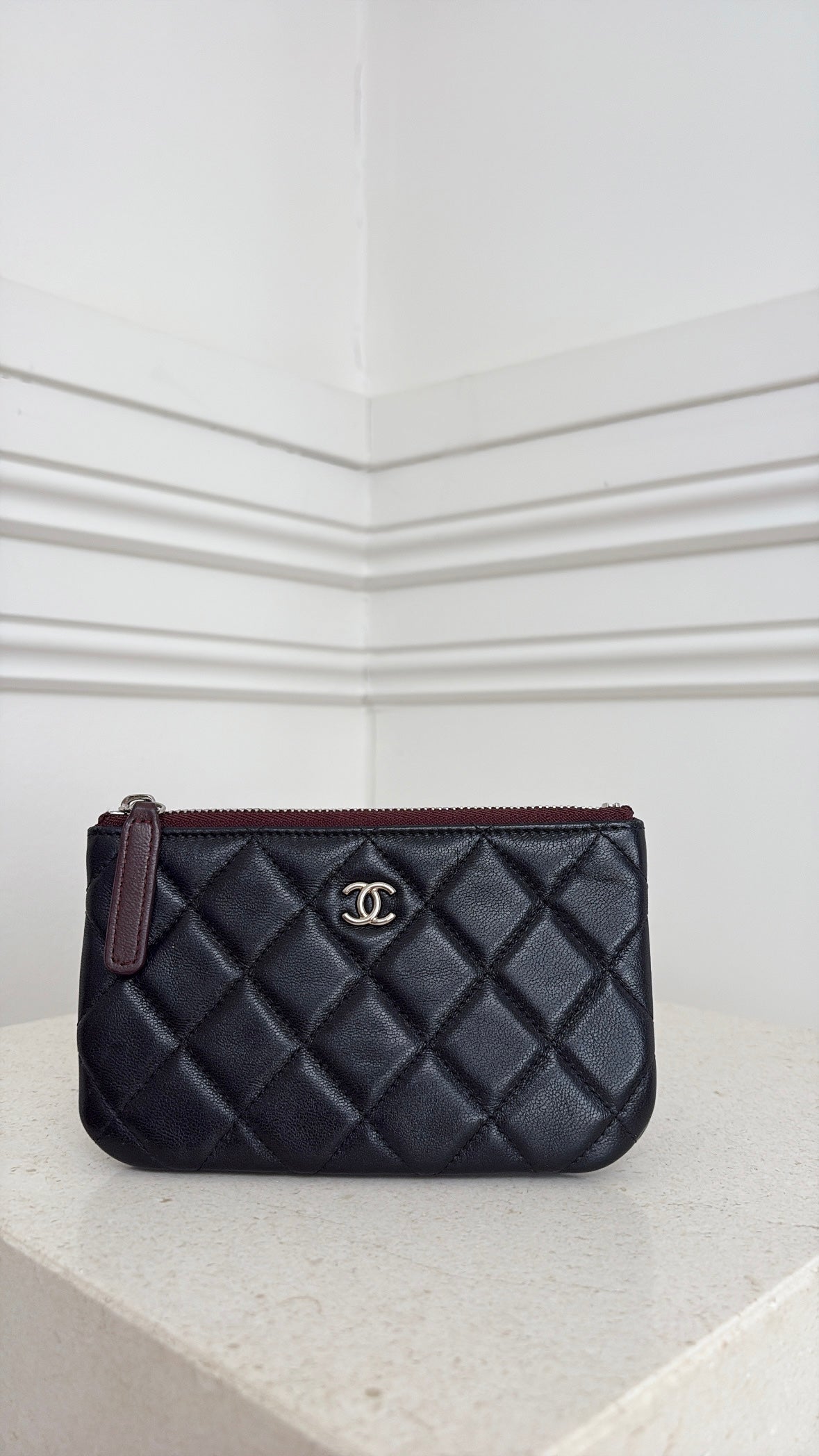 Chanel Black Lambskin Leather Mini Zipped Pouch