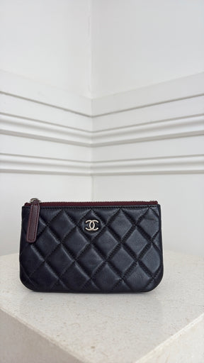 Chanel Black Lambskin Leather Mini Zipped Pouch