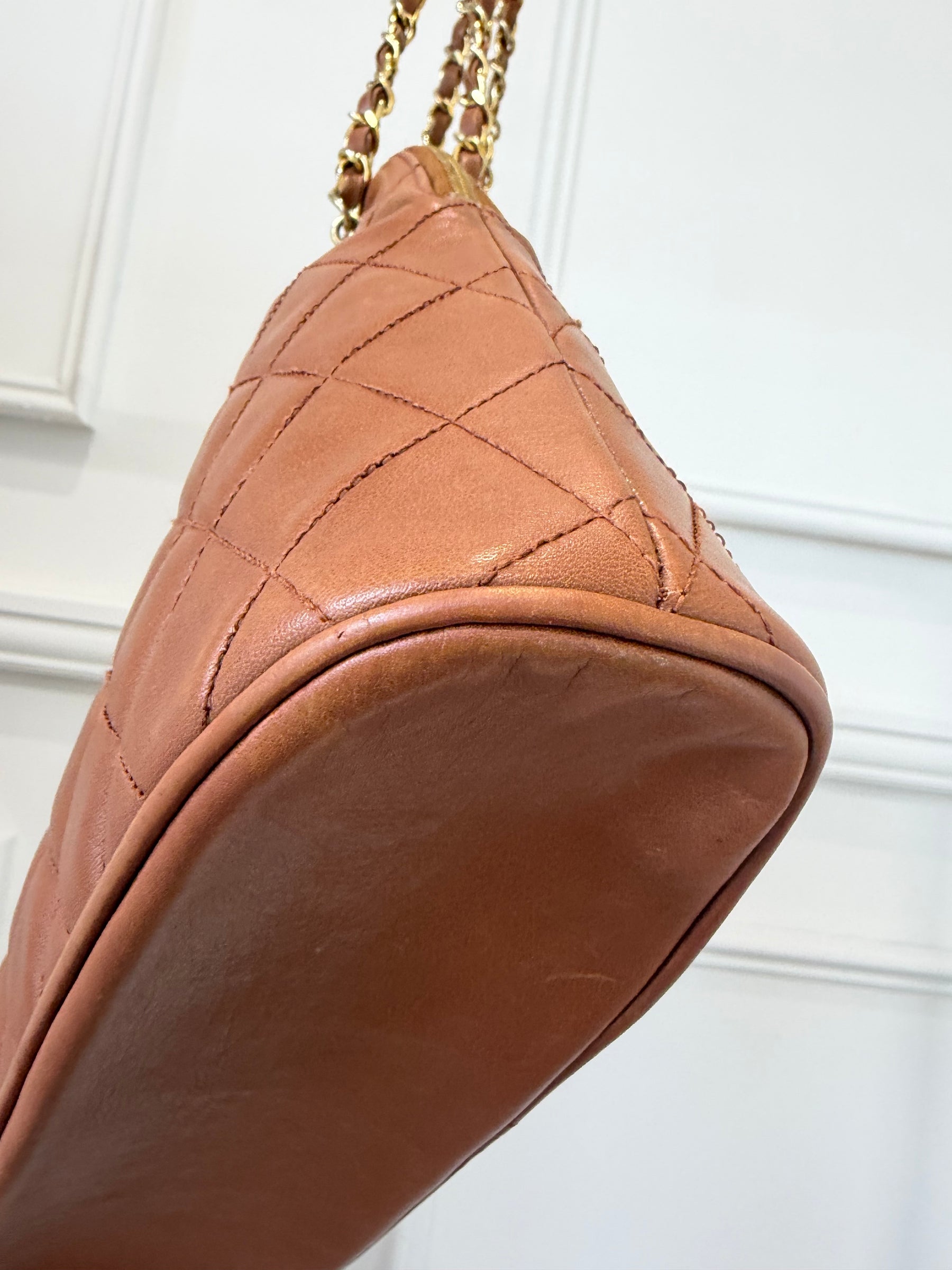 Chanel Tan Quilted Leather Dome Chain Shoulder Bag