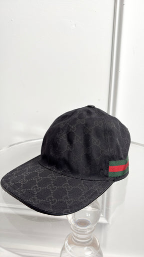 Gucci Black Canvas Monogram Cap, 58