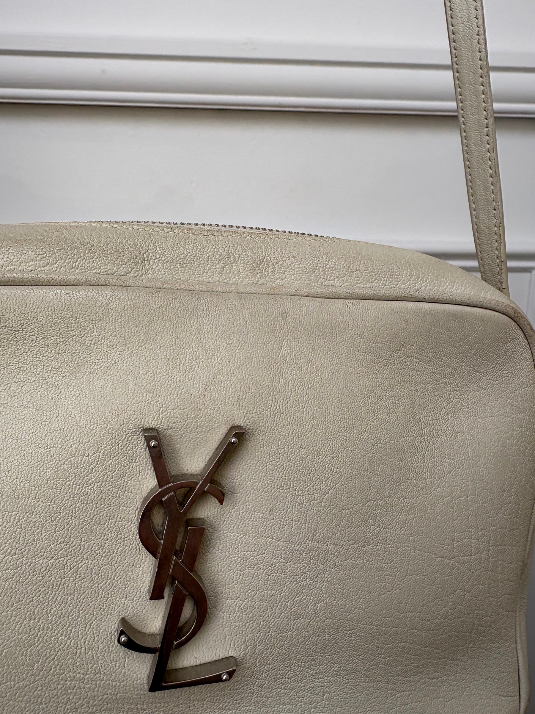 Saint Laurent Cream Leather Lou Camera Tassel Bag