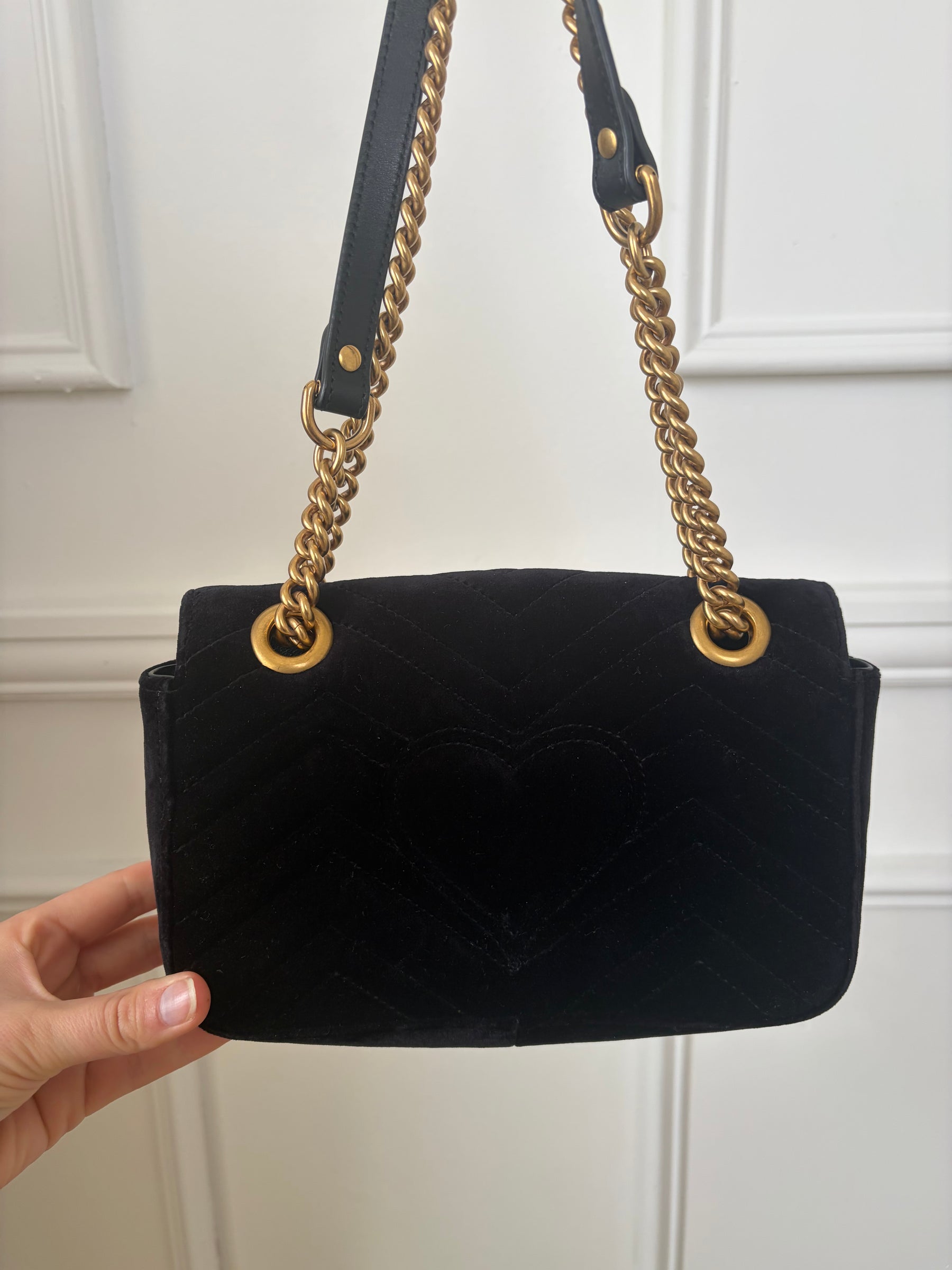 Gucci Black Velvet Marmont Crossbody Bag