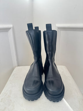 Camilla and Marc Black Leather Chunky Boots, 38