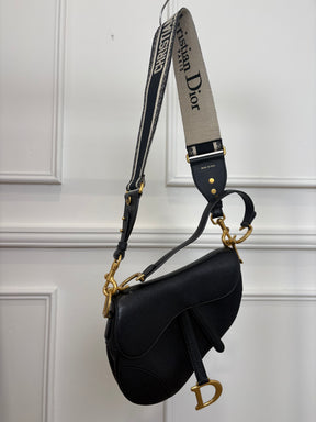 Dior Saddle Bag With Strap Black Grained Leather