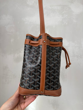 Goyard Tan Leather and Black Goyardine Canvas Petit Flot Bucket Bag