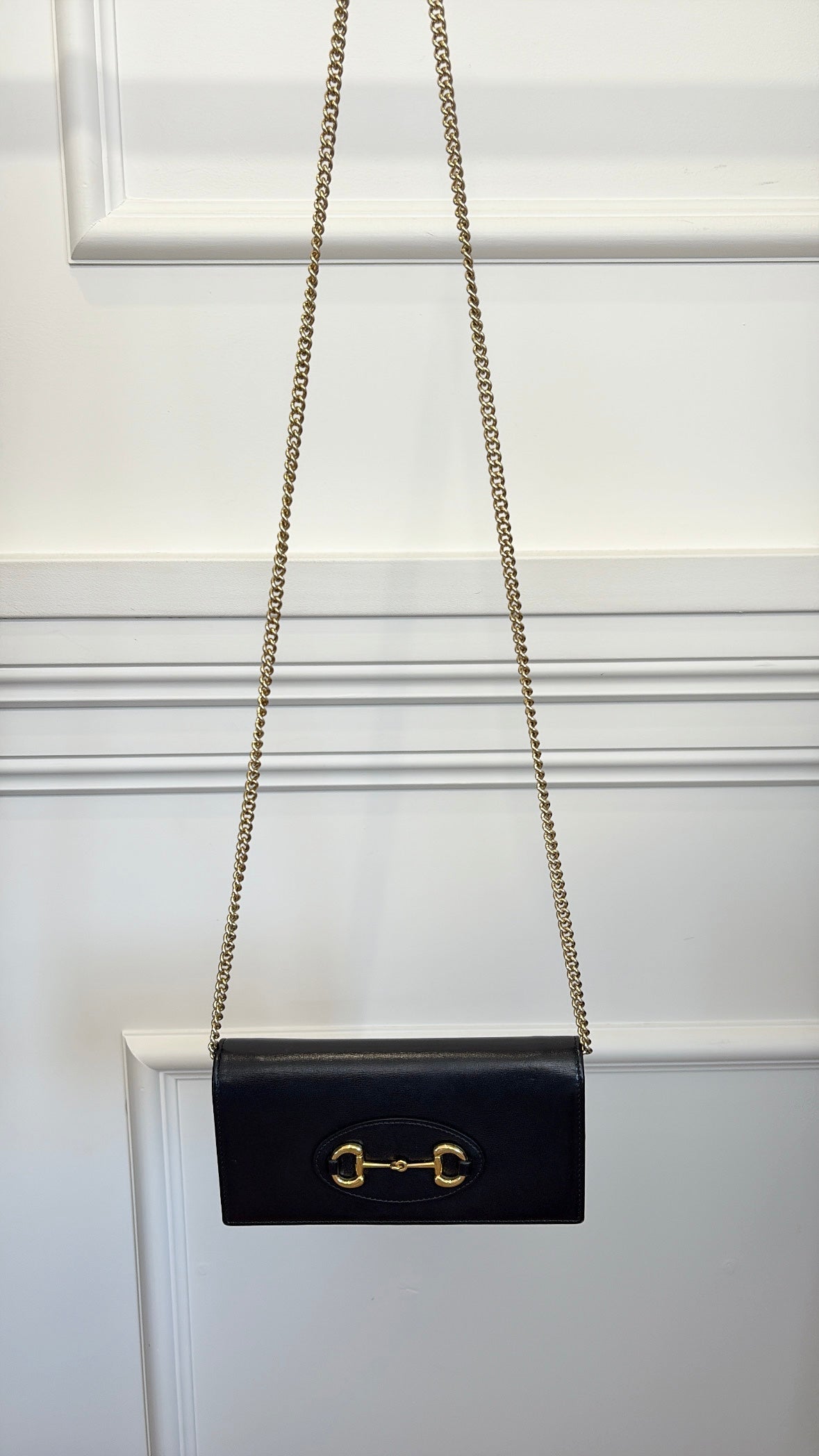 Gucci Black Leather Horsebit Chain Wallet