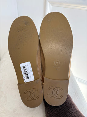 Chanel Beige Suede Shearling Slingback Loafers, 41C