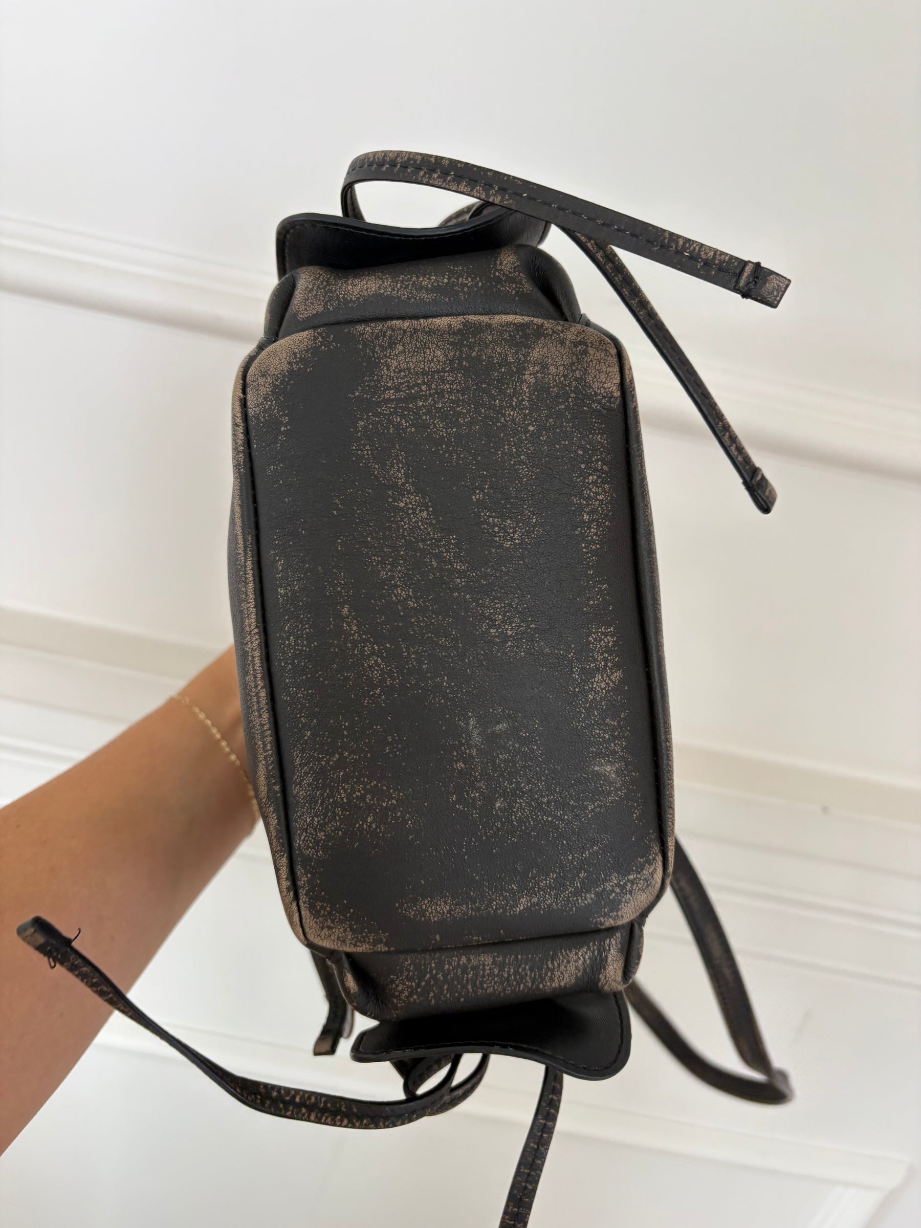 Acne Studios Brown Distressed Leather Multi Pocket Mini Bucket Bag