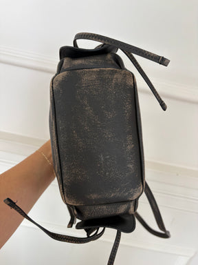 Acne Studios Brown Distressed Leather Multi Pocket Mini Bucket Bag