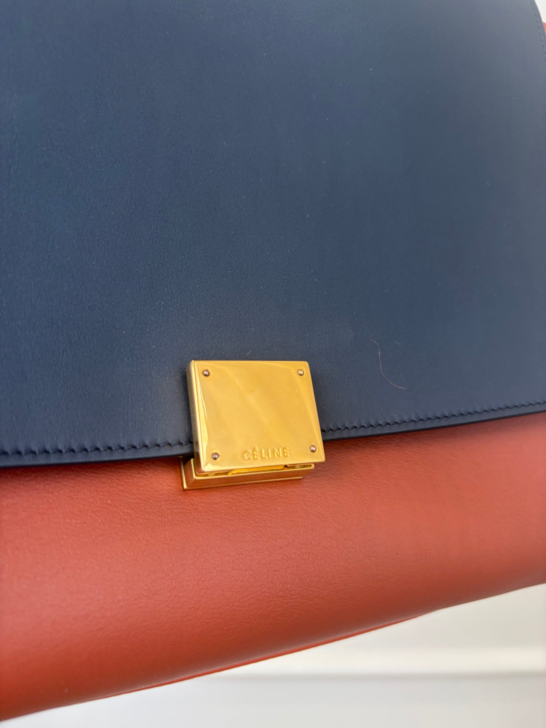 Celine Navy Tan and Rust Leather Trapeze Bag