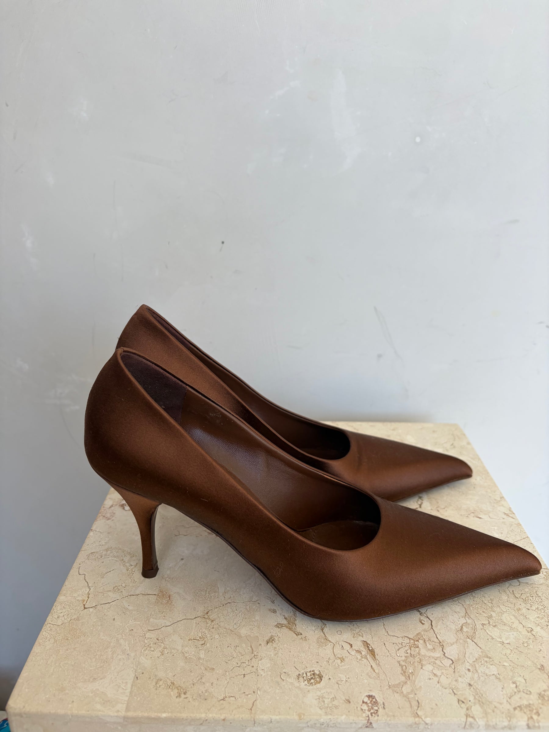 Prada Satin Pumps In Tobacco, 38