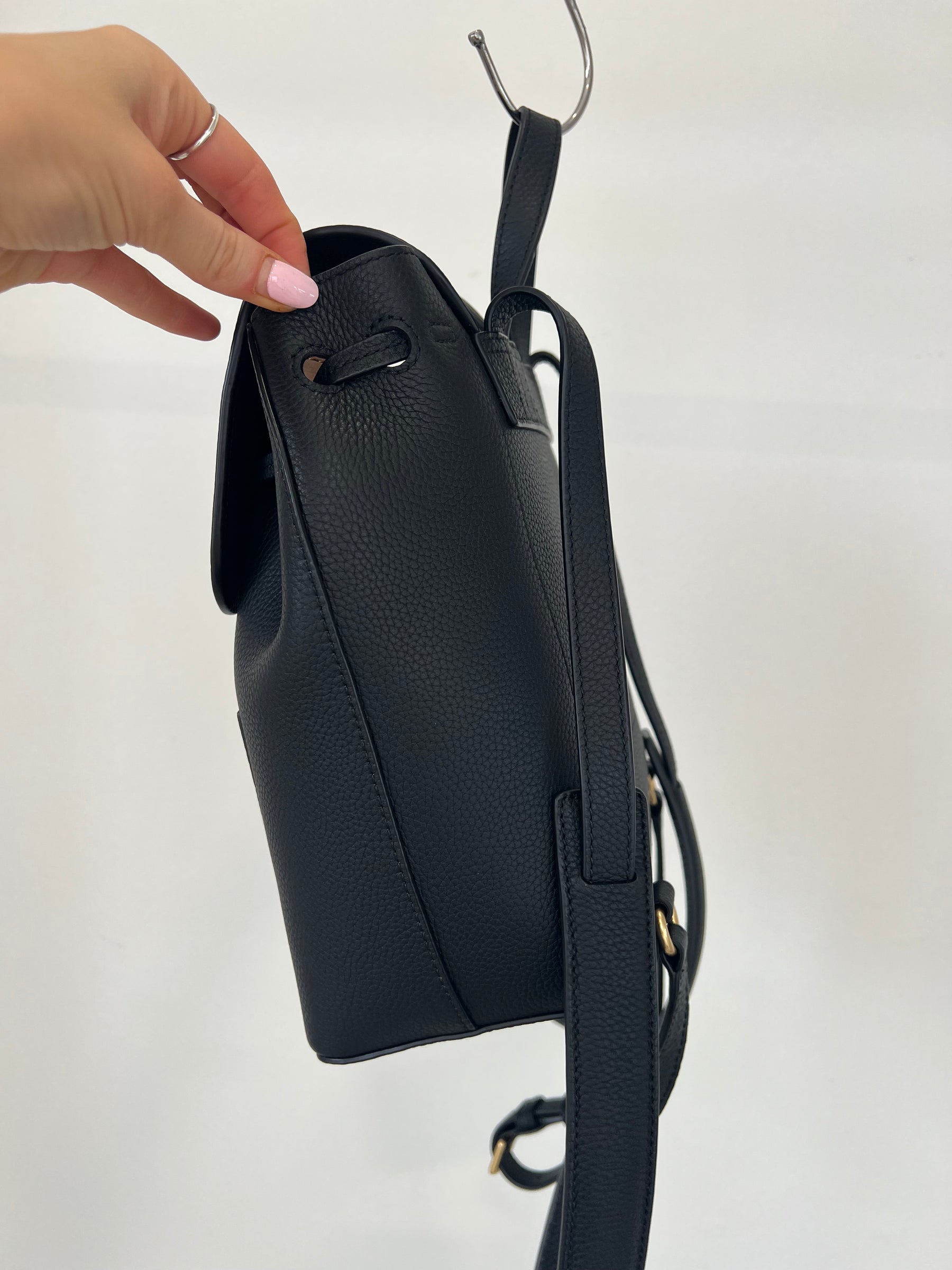 Oroton Duo Mini Black Grained Leather Backpack