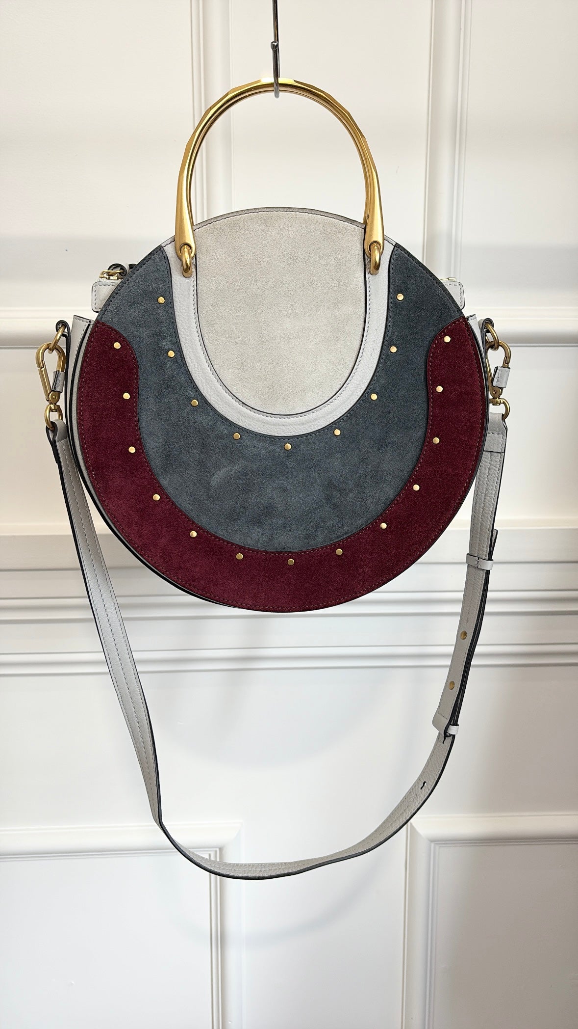 Chloé Blue and Maroon Leather and Suede Medium Pixie Bag