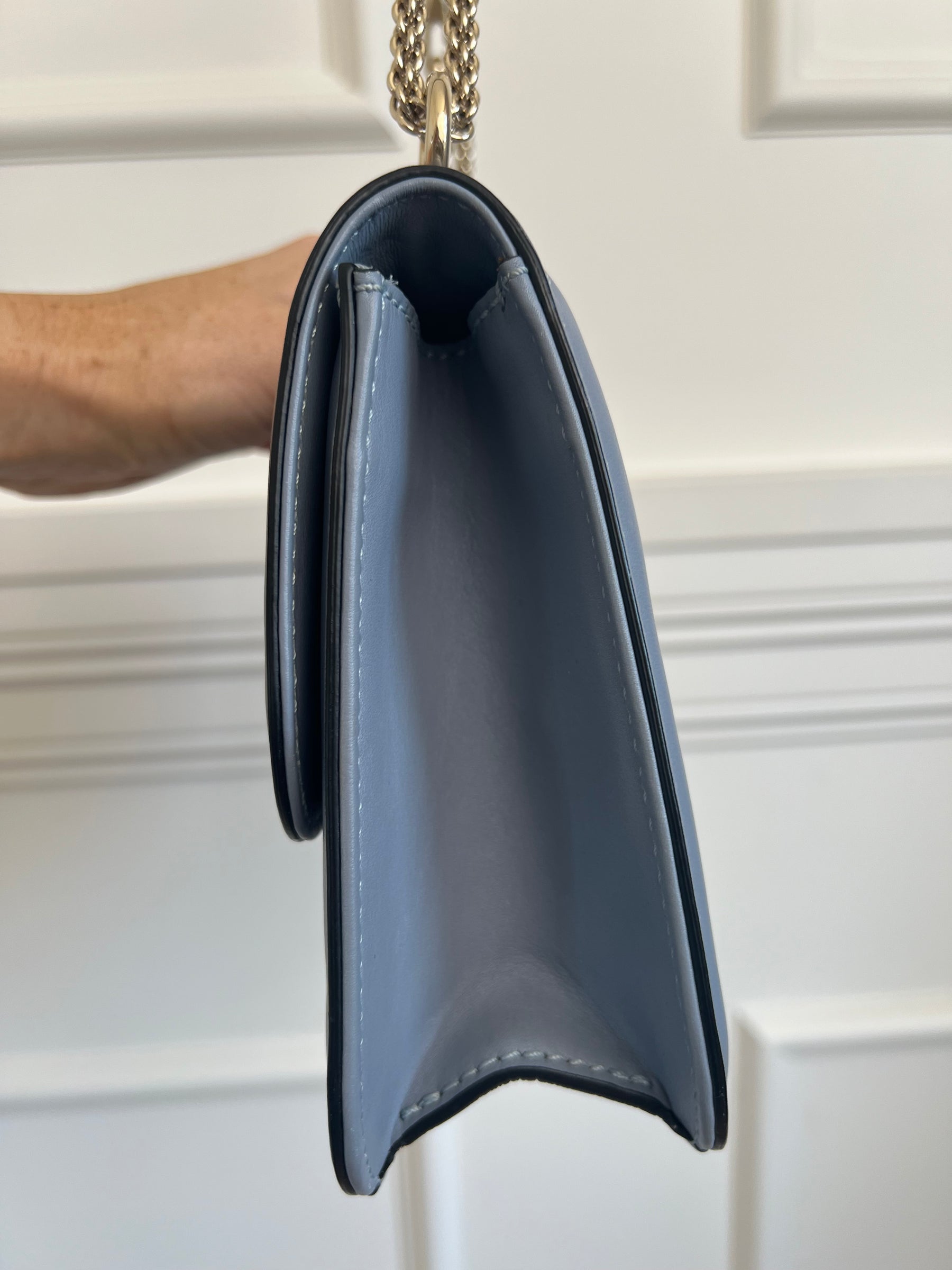 Valentino Garavani Pale Blue Leather Rockstud Spike Chain Shoulder Bag