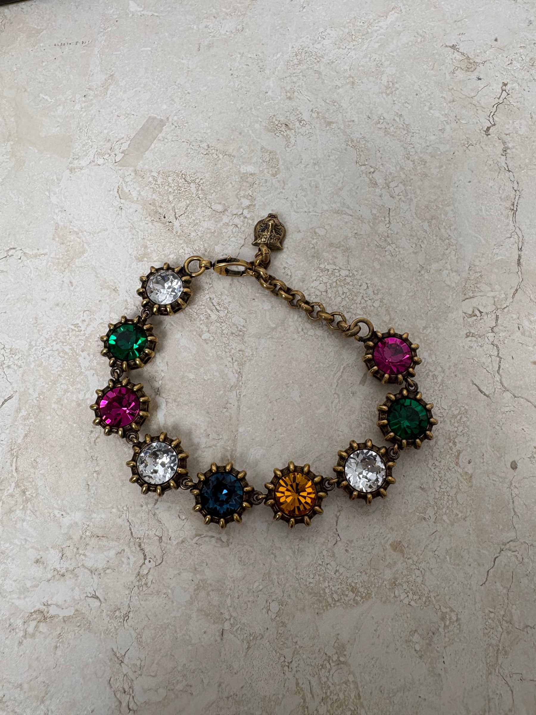Gucci Gold Tone and Multicoloured Crystal Bracelet