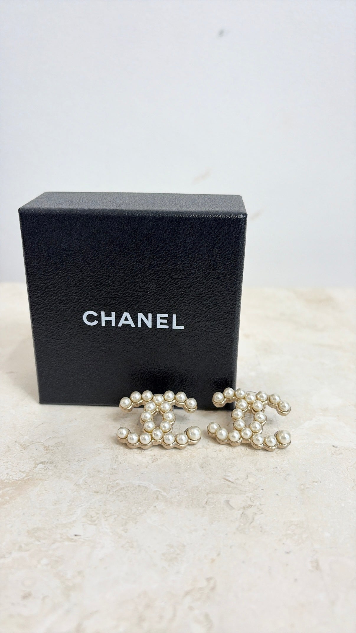 Chanel Pearl and Gold CC Stud Earrings