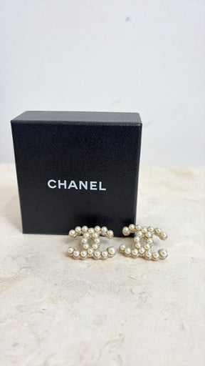 Chanel Pearl and Gold CC Stud Earrings