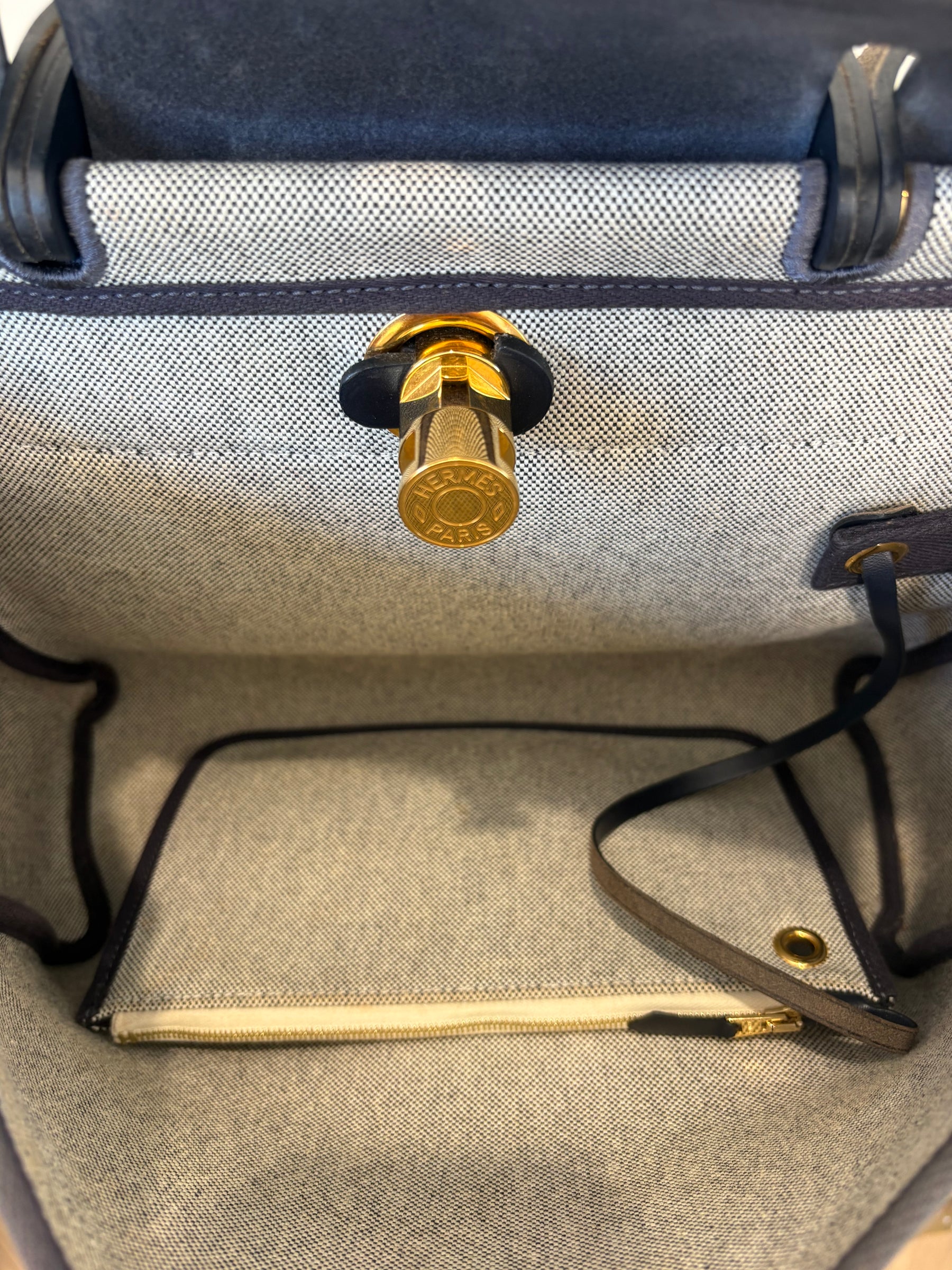 Hermès Navy Leather and Ecru 'Plume CC Circuit' Herbag 31