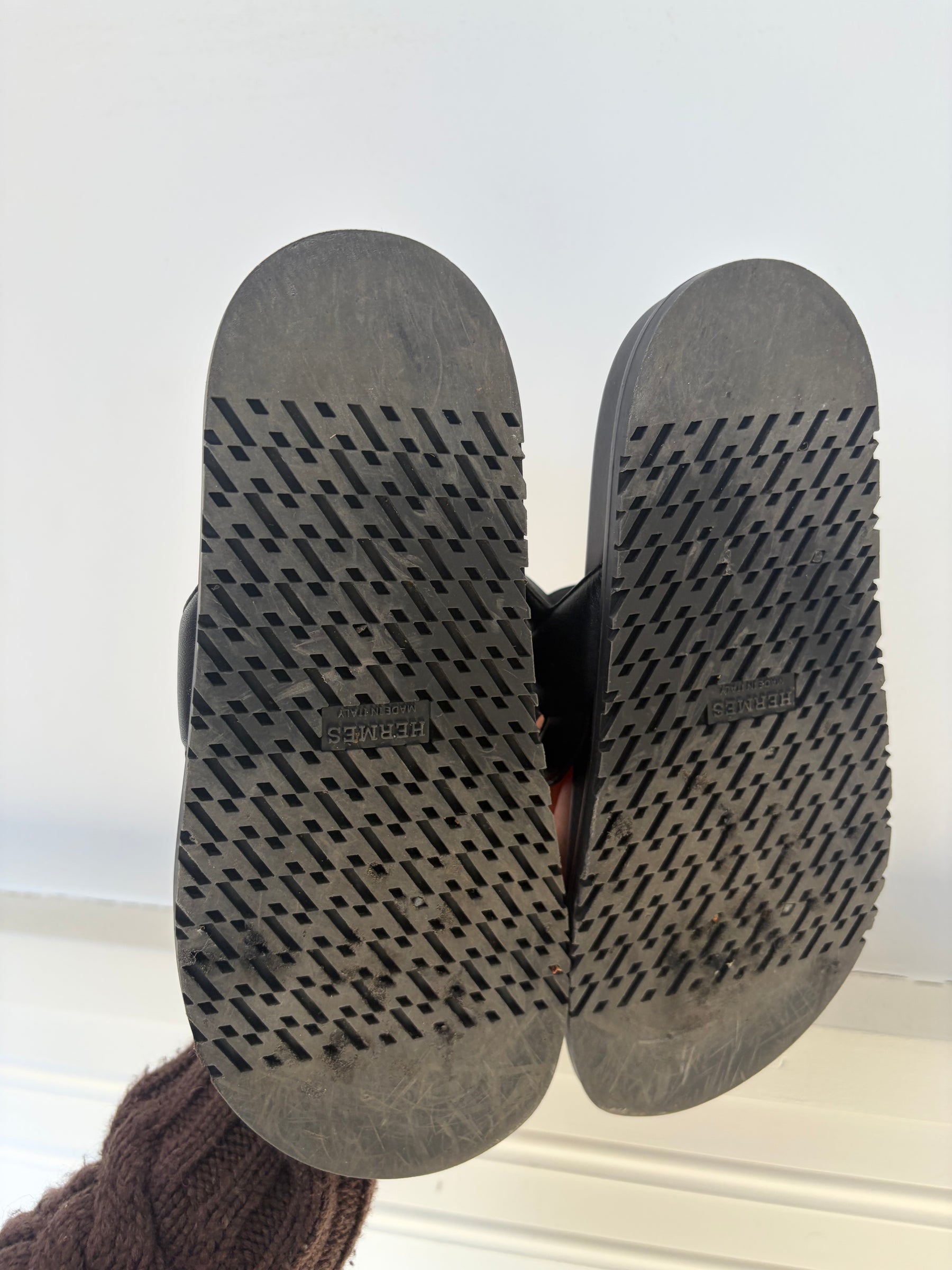 Hermès Black Leather Extra Slides, 38