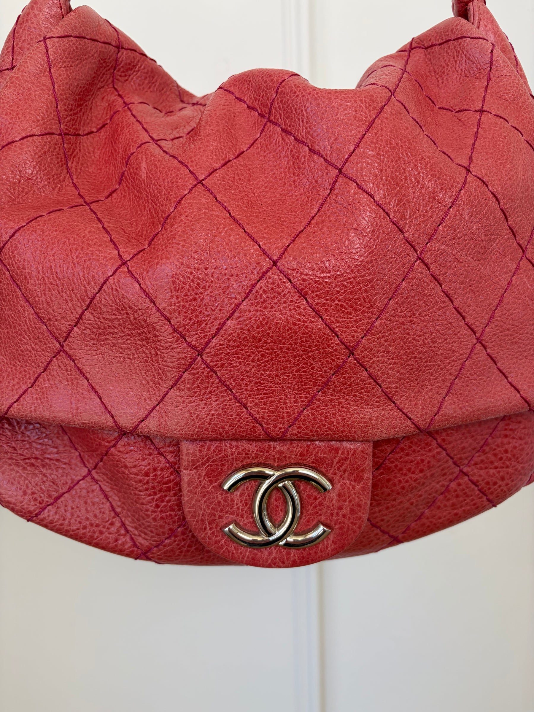 Chanel Crinkled Leather On The Road Flap Bag In Coral