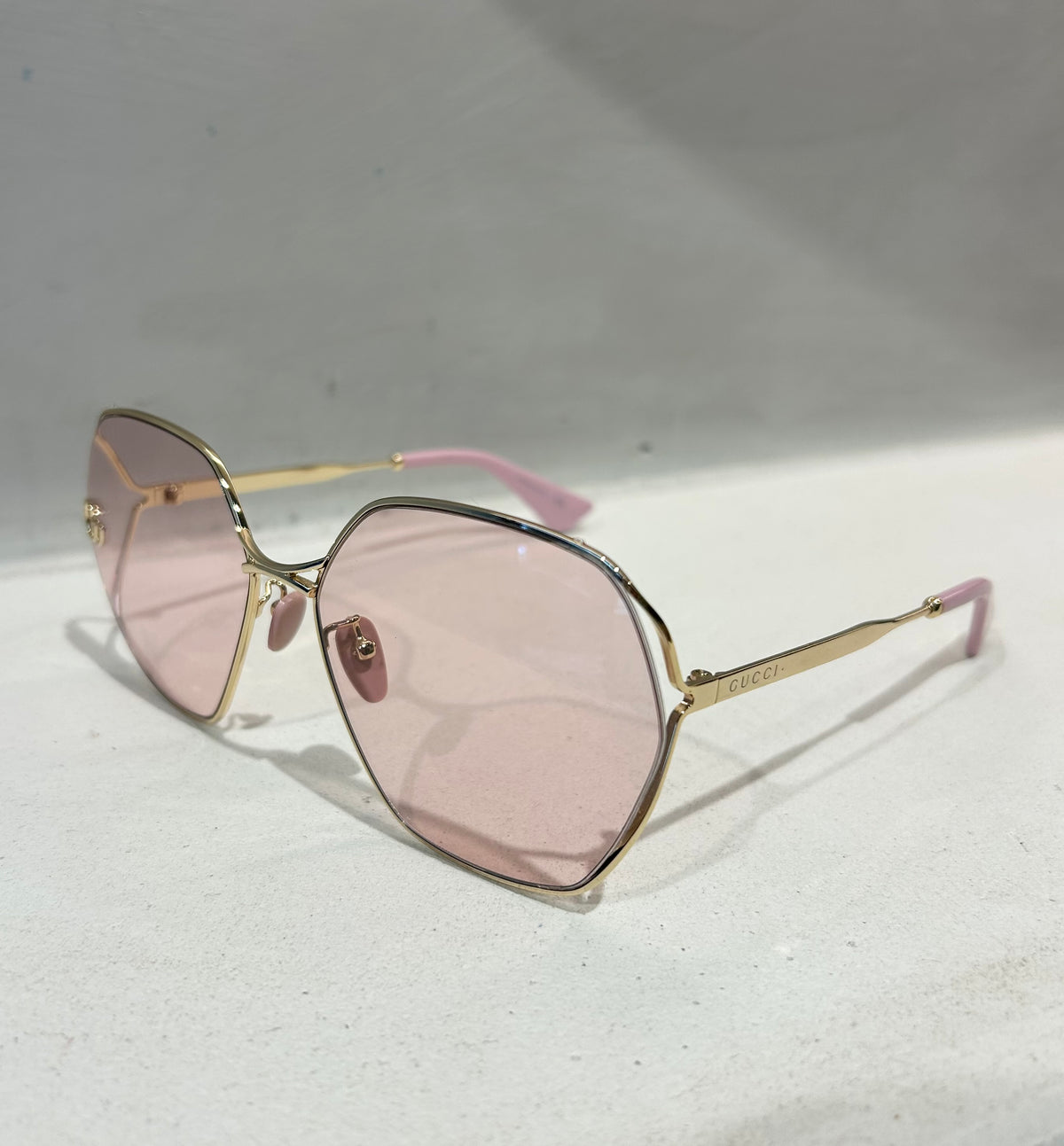 Gucci Oversized Hexagonal Pink Lens Sunglasses