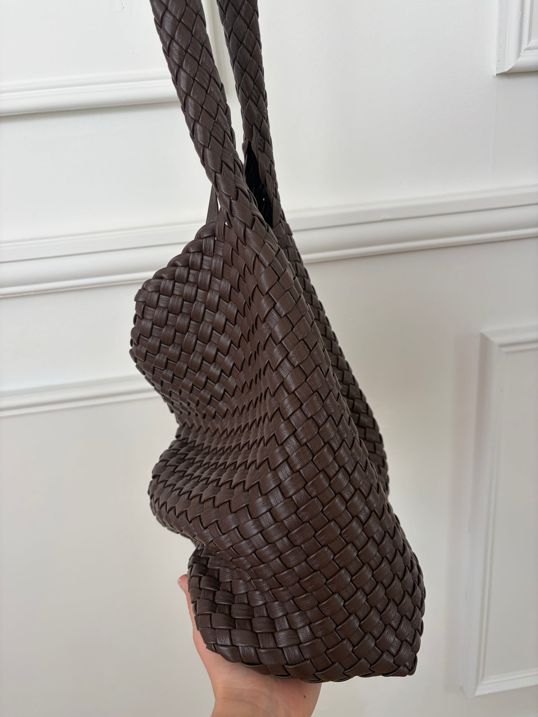 Rylan Brown Faux Leather Woven Shoulder Bag