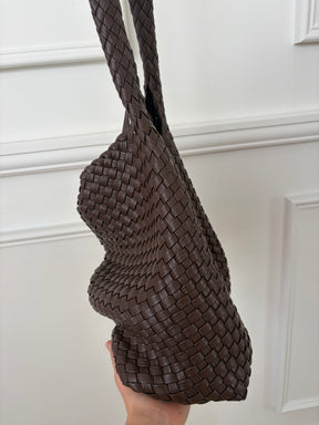 Rylan Brown Faux Leather Woven Shoulder Bag